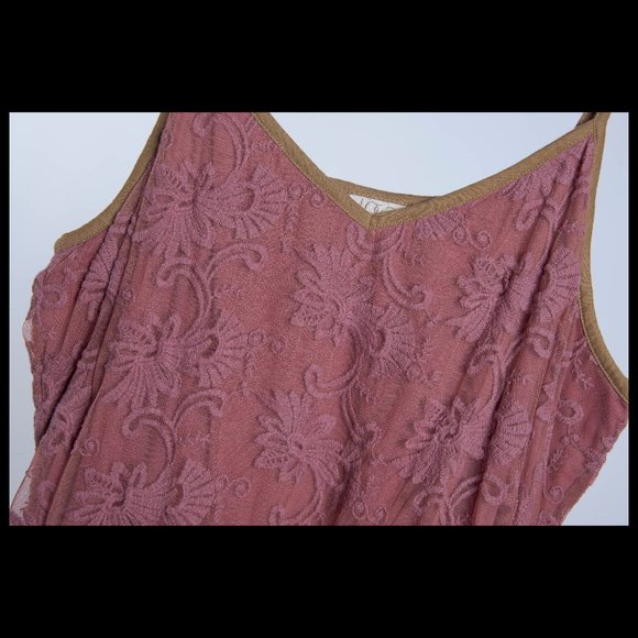 Logo Lavish Womens Pink/Brown Embroidered Spaghetti Strap Sleeveless Top XL EUC - Picture 2 of 3